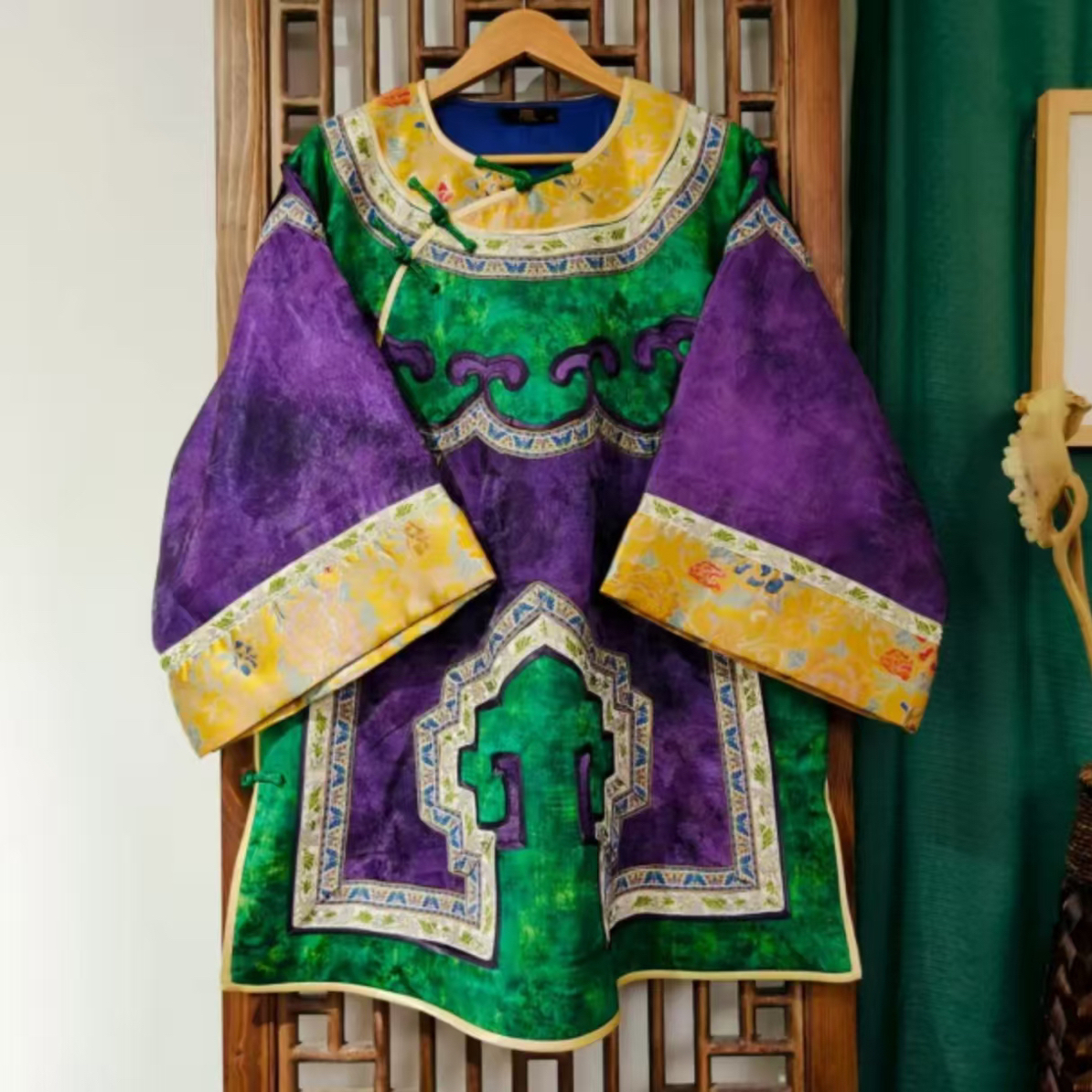 棉（LS696）凤徕兮私人定制紫色香香底绿色如意头斜襟盘扣太太服 