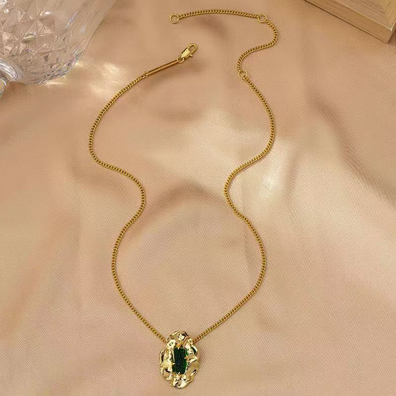 铜合金项链 欧美风鬼才设计师款绿色吊坠个性创意项链
