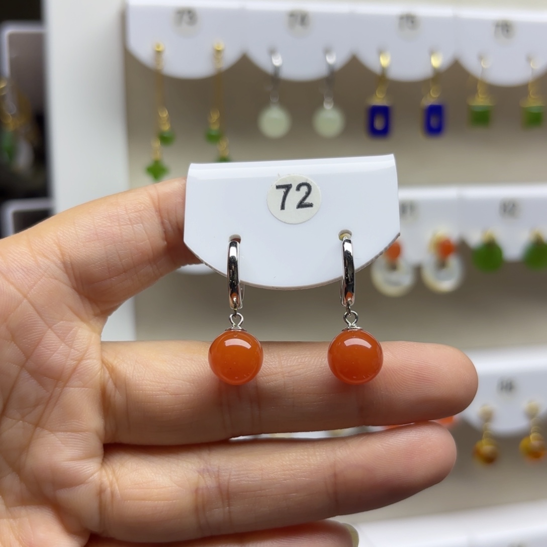 银S925镶嵌南红玛瑙耳饰