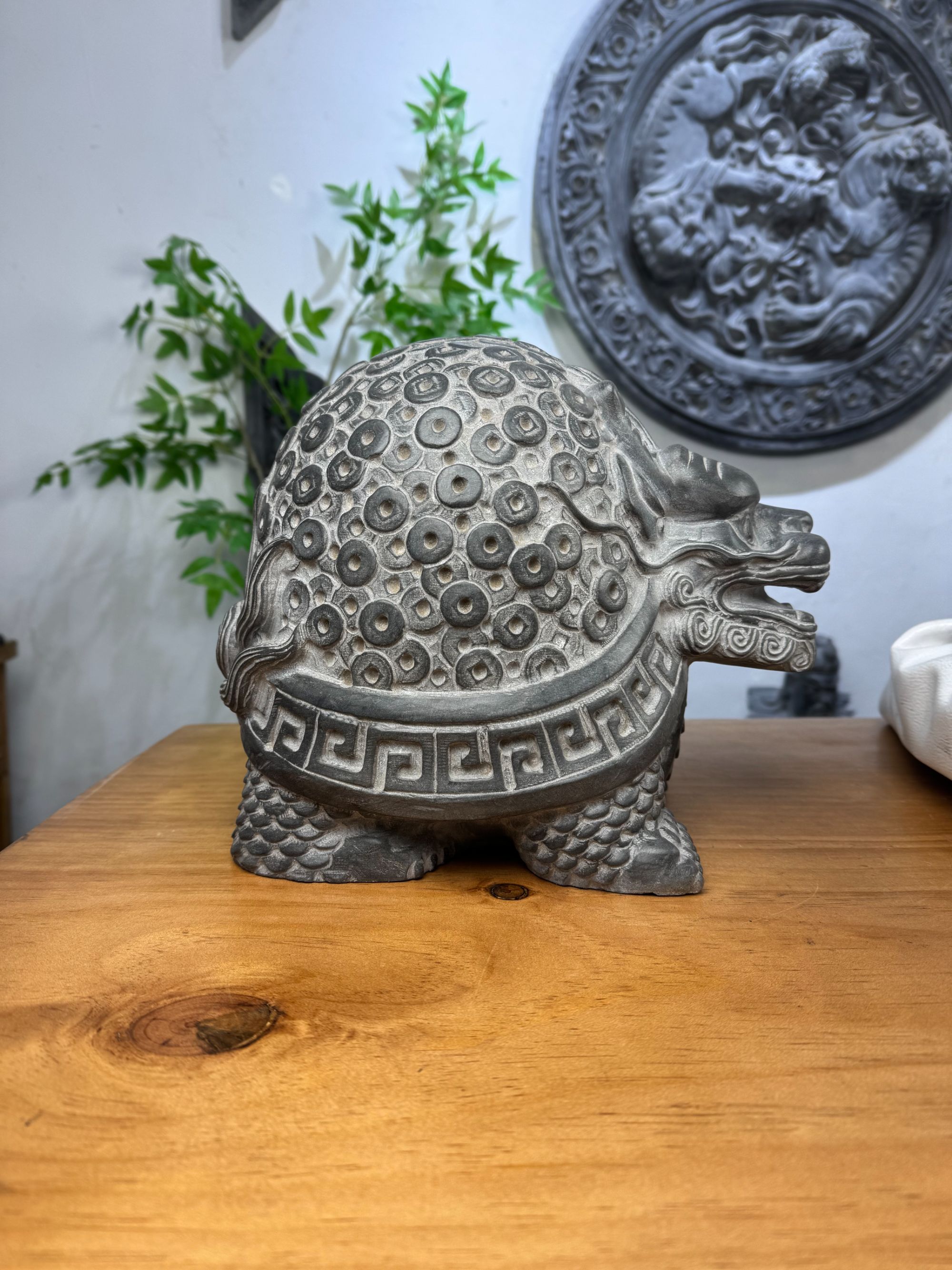 青石龙龟赑屃摆件整石雕刻满背铜钱富贵满堂龙龟精工纳福居家庭院