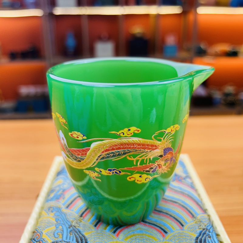正品《龙凤呈祥》帝王绿琉璃玉瓷公道杯/容量220毫升