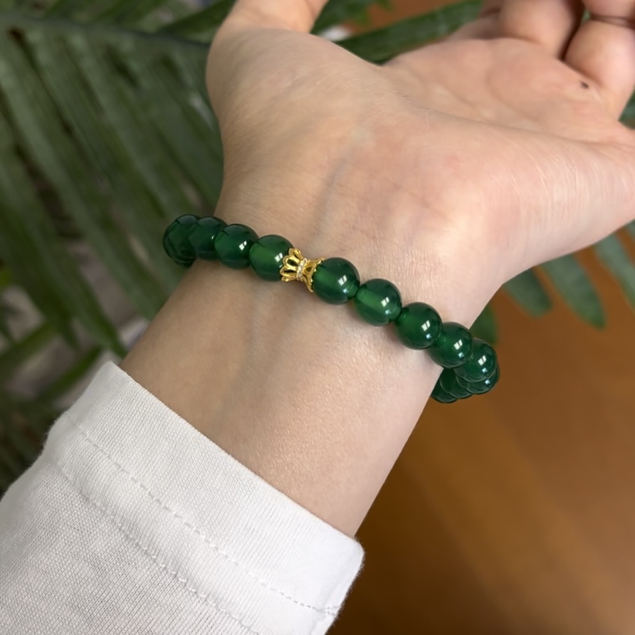 925银手链 韩ins风时尚百搭气质简约 8mm绿绿手串