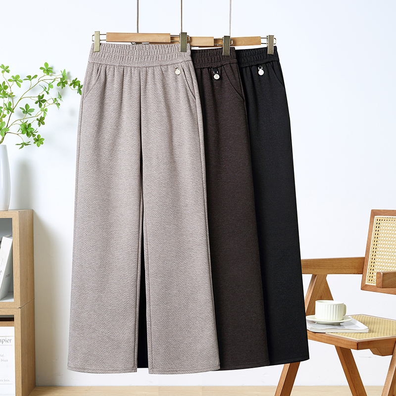 中老年人秋冬长裤直筒高腰松紧妈妈装宽松休闲大码加绒加厚百搭裤