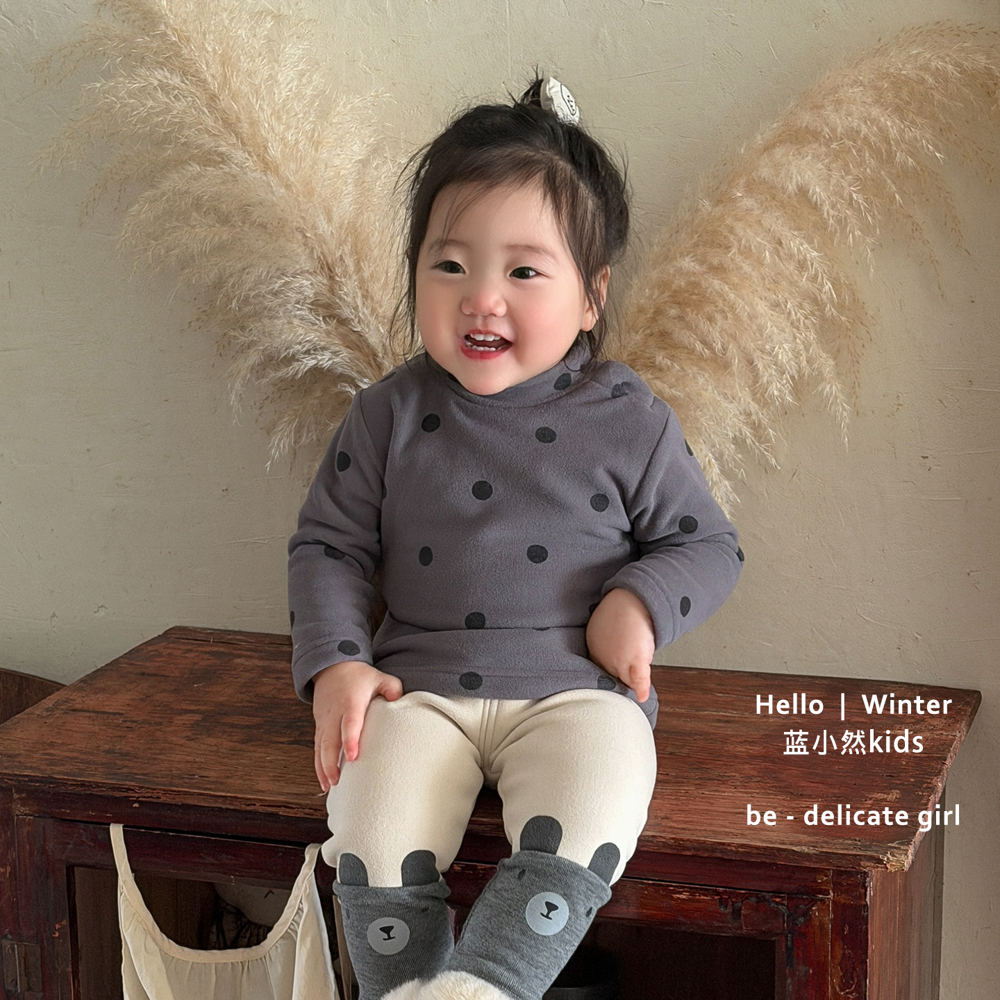 K25D128新款女宝冬加绒圆点打底少女风上装打底衫韩版秋冬宝宝