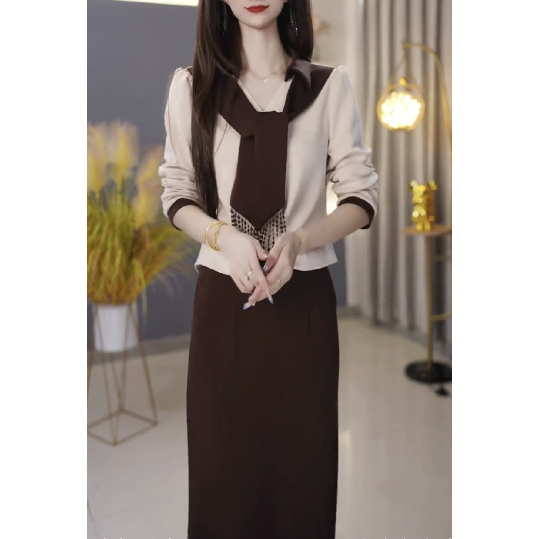 【定制套装】C661上衣配半身裙优雅气质时尚减龄休闲显瘦收腰早秋