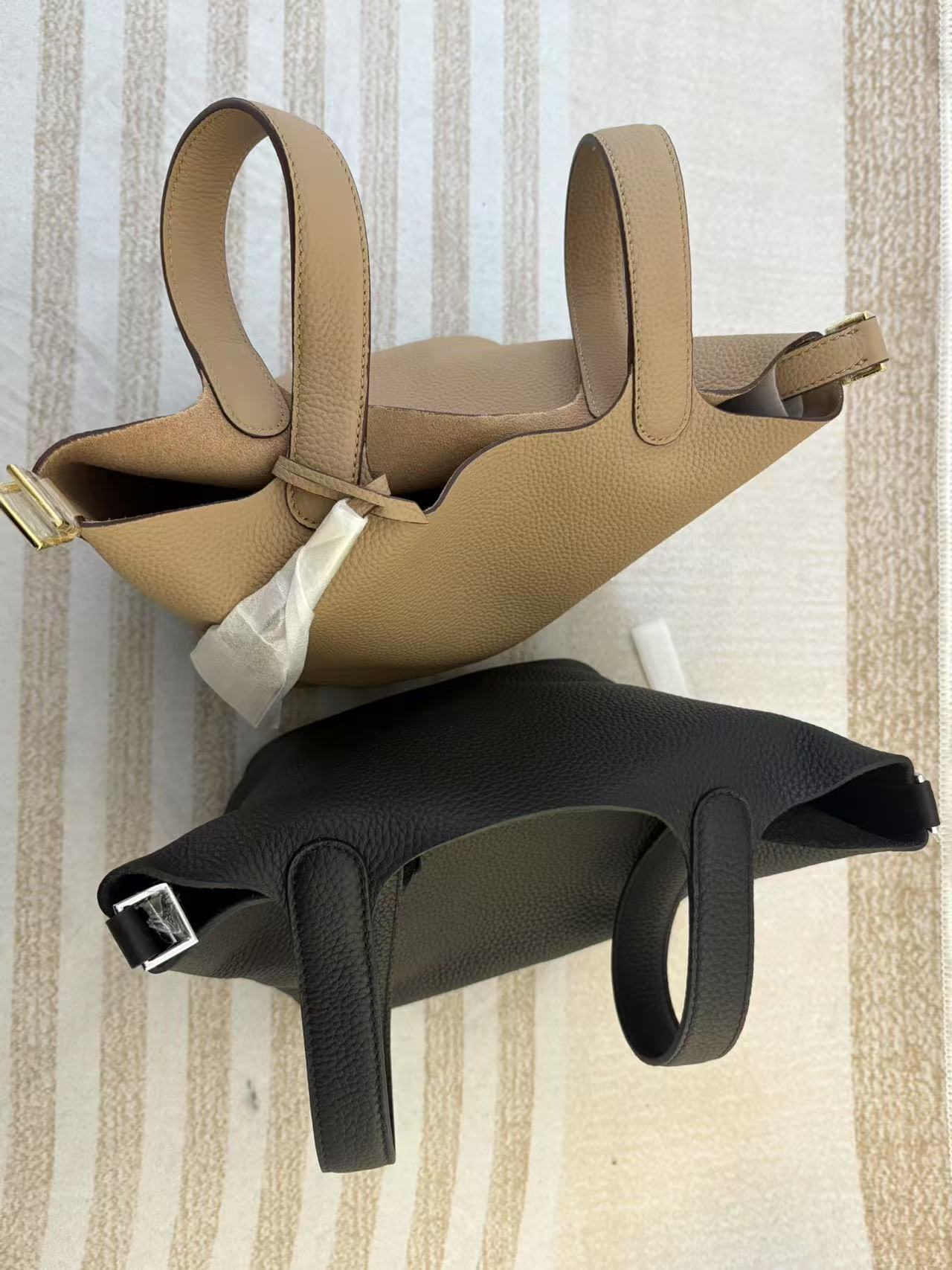 【十一】 黑色灰色双色 恶搞双带菜篮子皮包