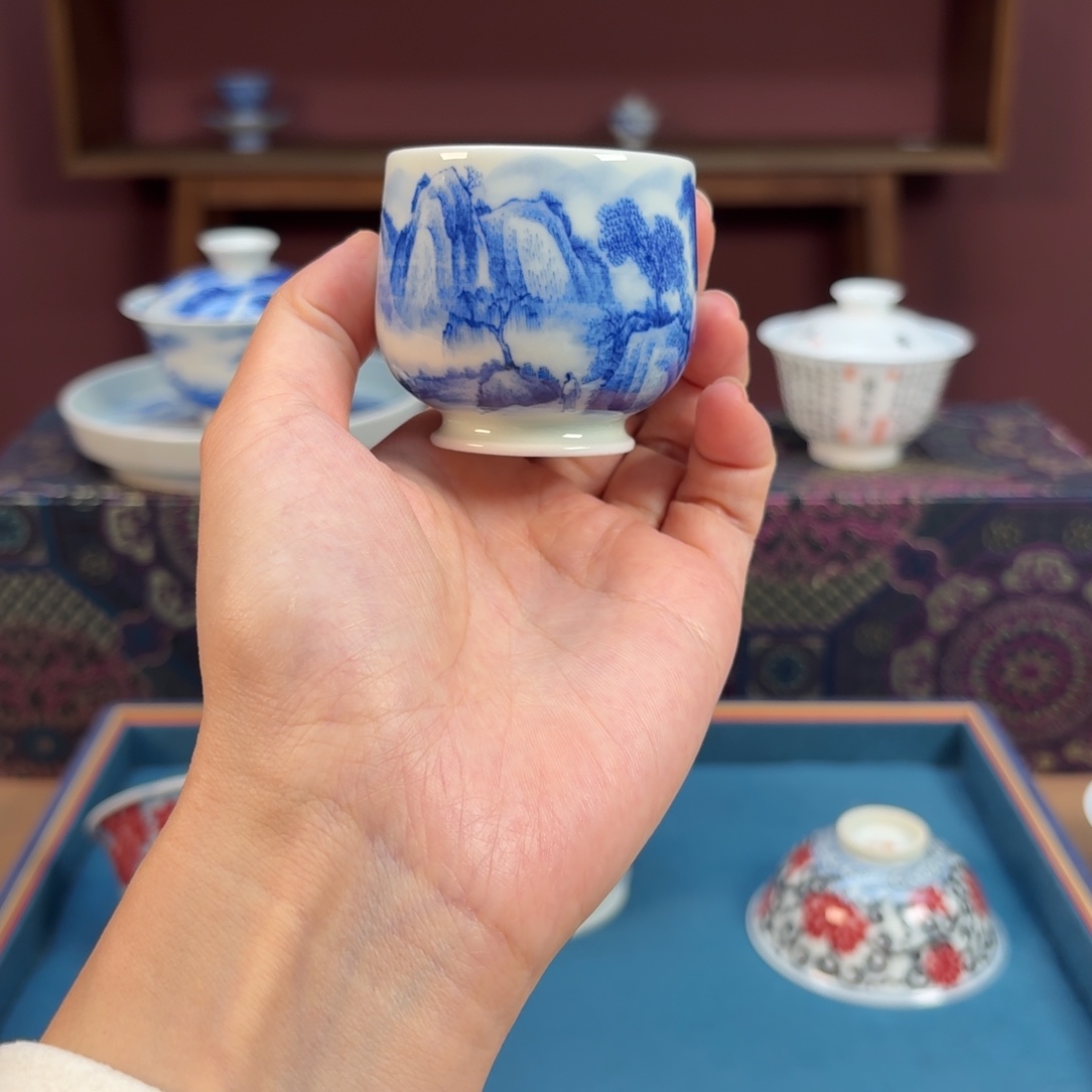 福利青花山水主人杯
