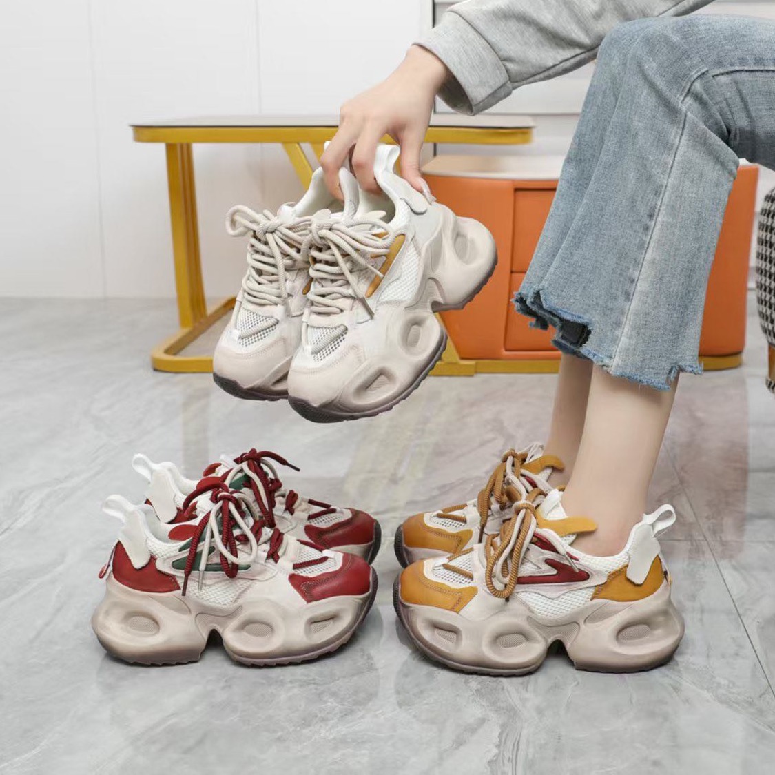 大金波哥潮鞋35-40码66175韩版时尚夏季新款皮配网网红复古老爹鞋