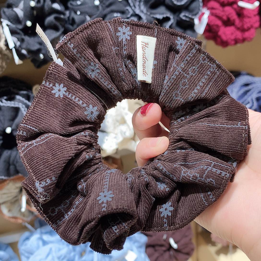 布艺非金属泡菜咖色蓝碎花发圈