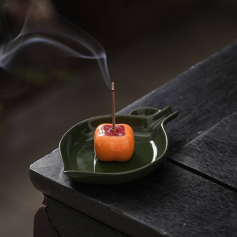 创意陶瓷柿子香插香座香托檀香沉香熏香家用室内线香插摆件香托