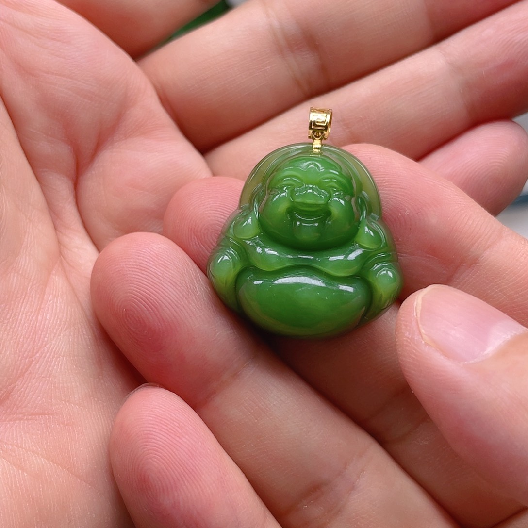 和田玉（碧玉）18K金镶嵌颈饰