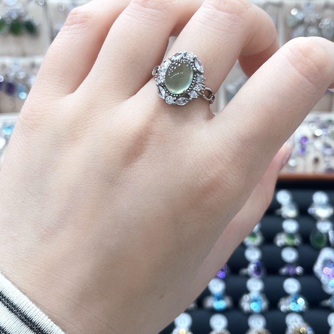 梦****蛇纹石玉银S925镶嵌戒指