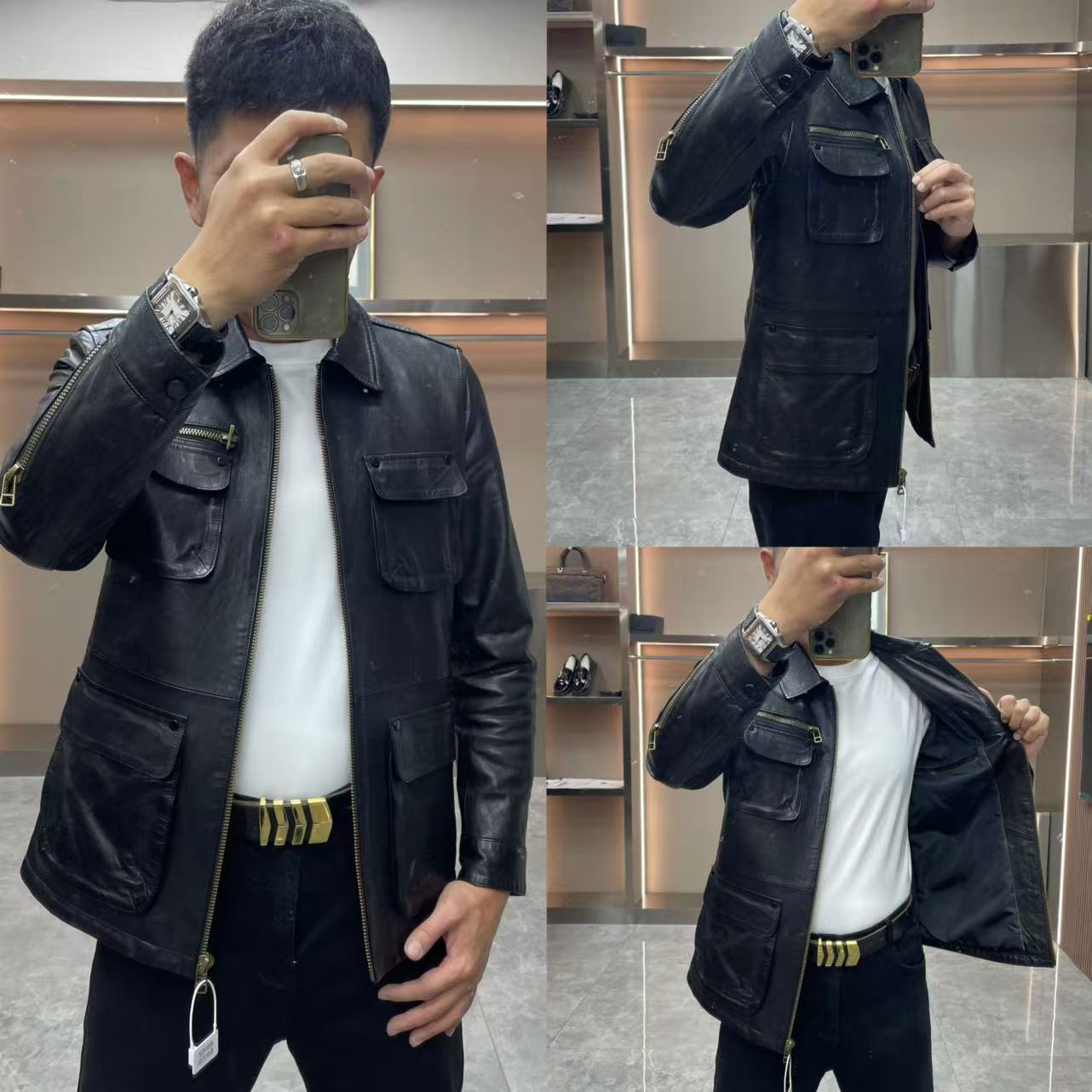 油蜡山羊皮猎装型男必备秋冬百搭324