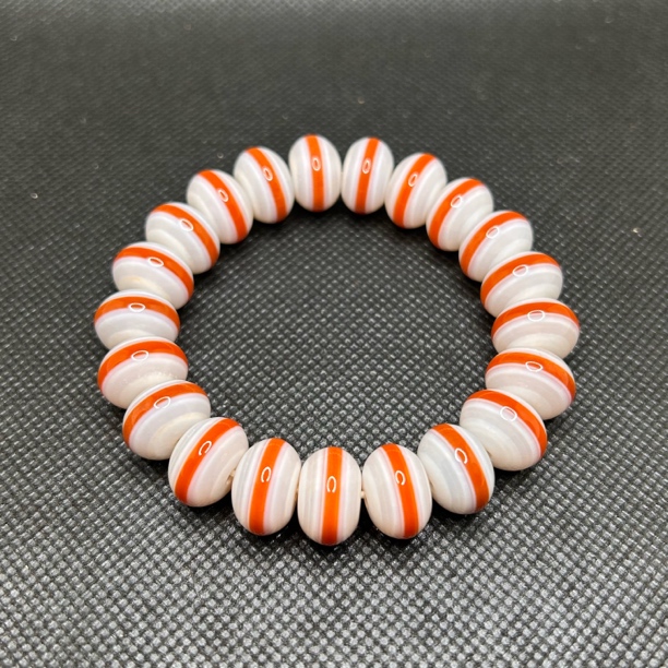 天然原矿反红一线算盘珠条纹玛瑙精品手串13.5mm