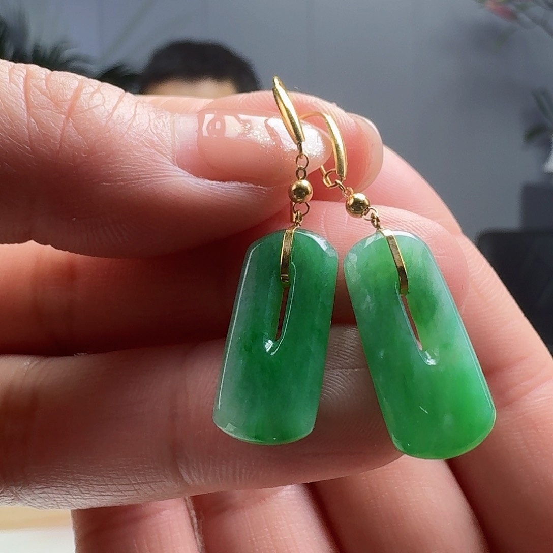 翡翠耳饰18K金镶嵌天然