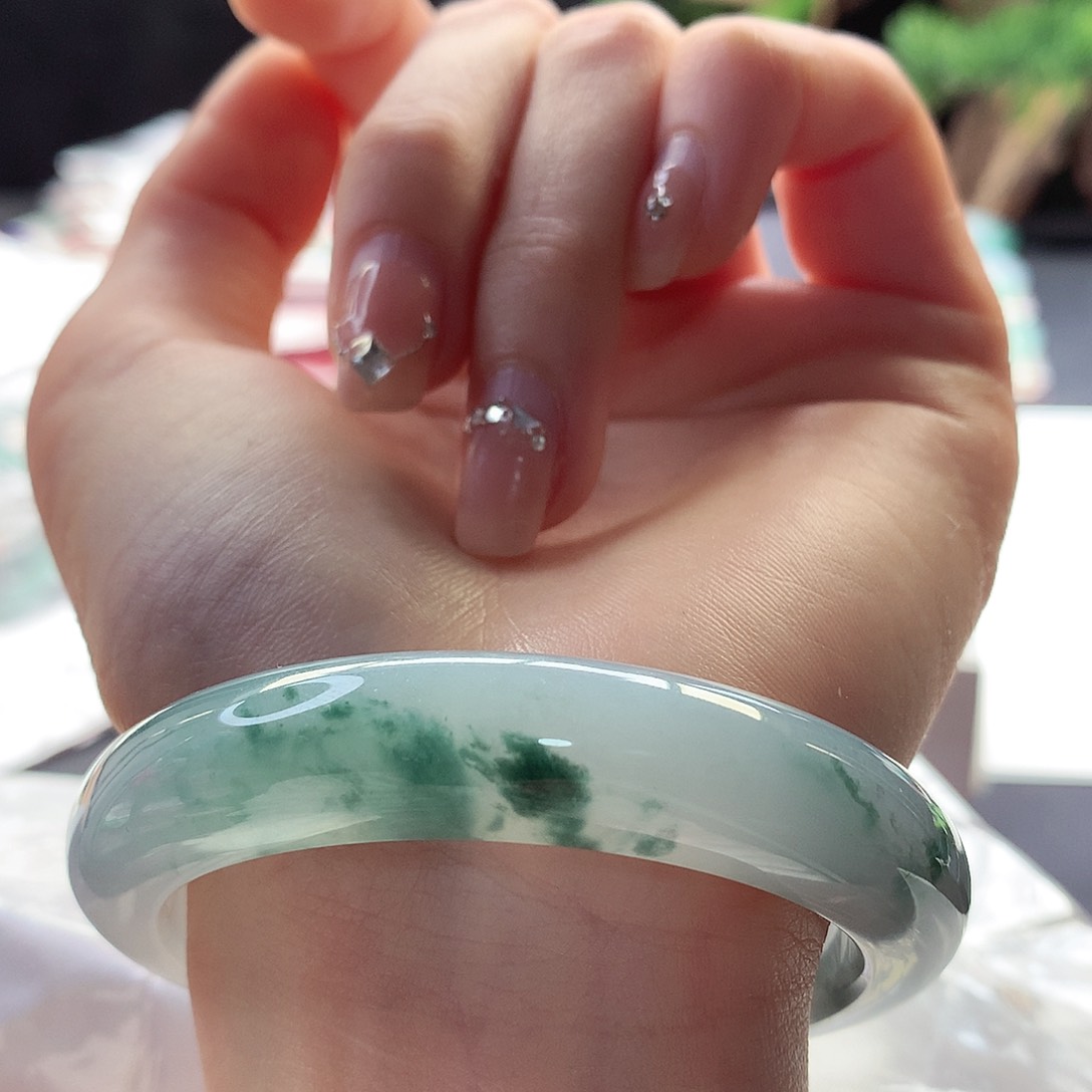翡翠手镯未镶嵌天然翡翠54-55墨绿花