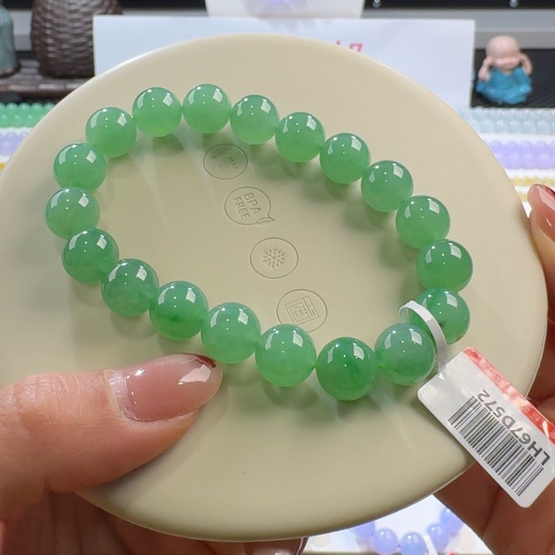 翡翠手链未镶嵌果冻胶满绿单圈10mm