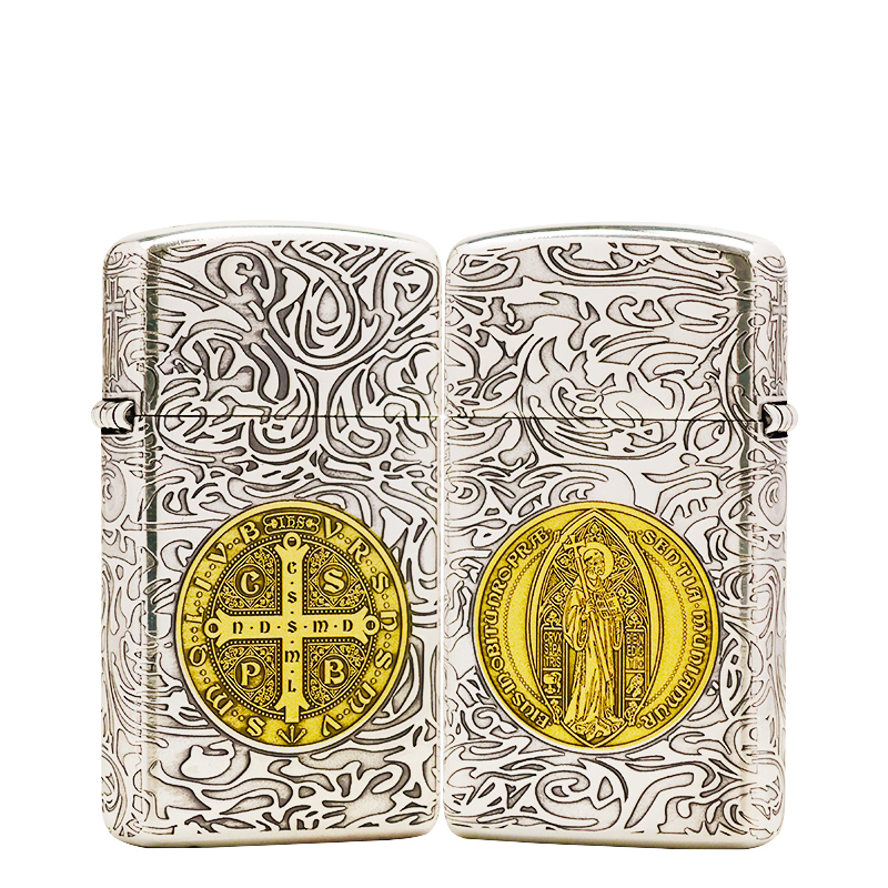 ZIPPO/之宝打火机镀银鎏金纤巧盔甲【康斯坦丁】原装正品煤油机DYJ1