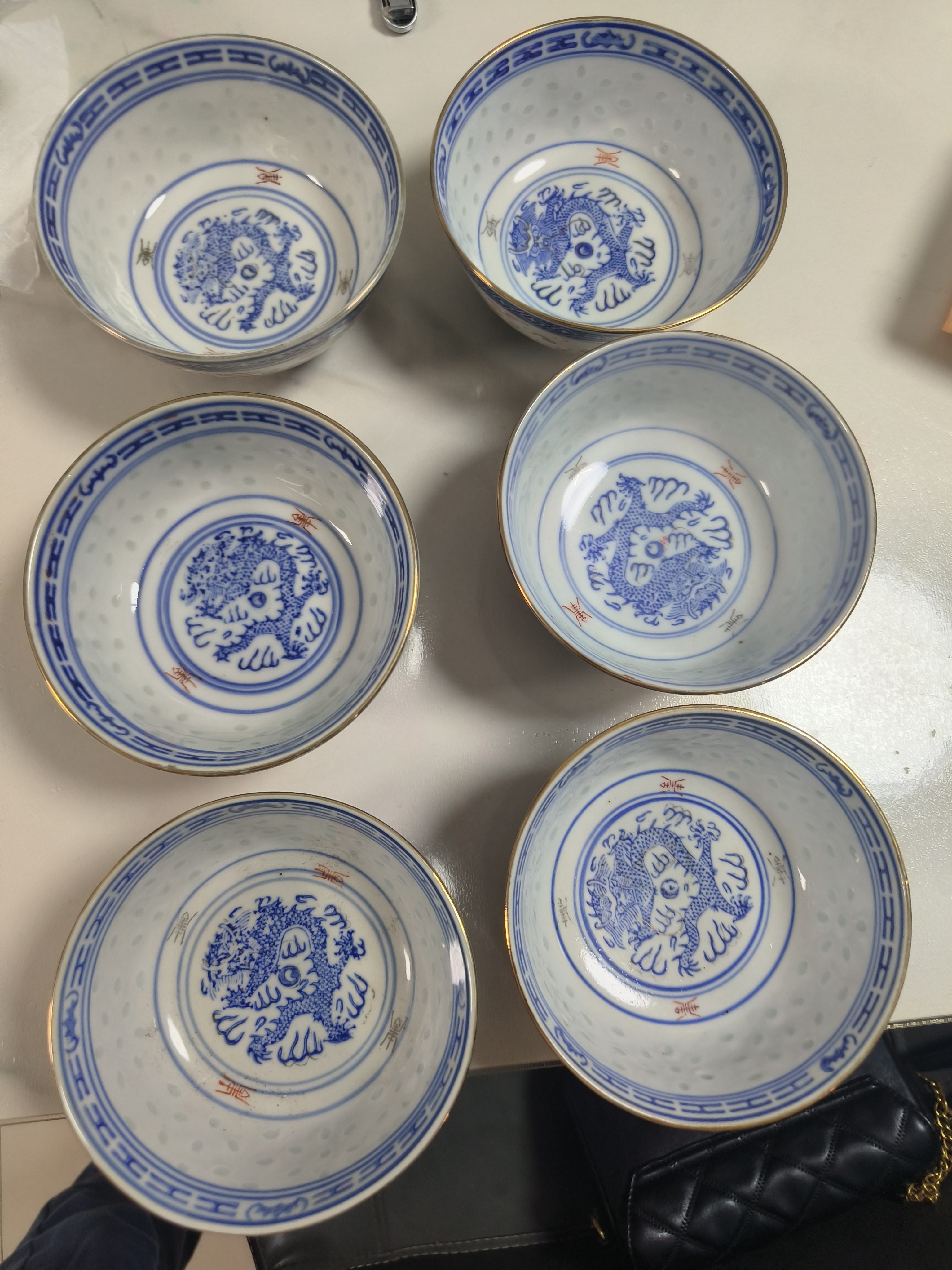 6个玲珑龙心碗碗