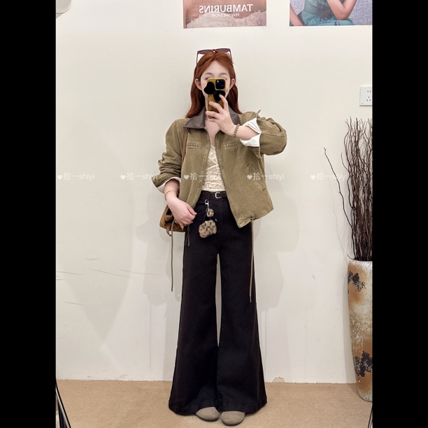 拾一【巧克力】90羽绒翻领牛仔外套