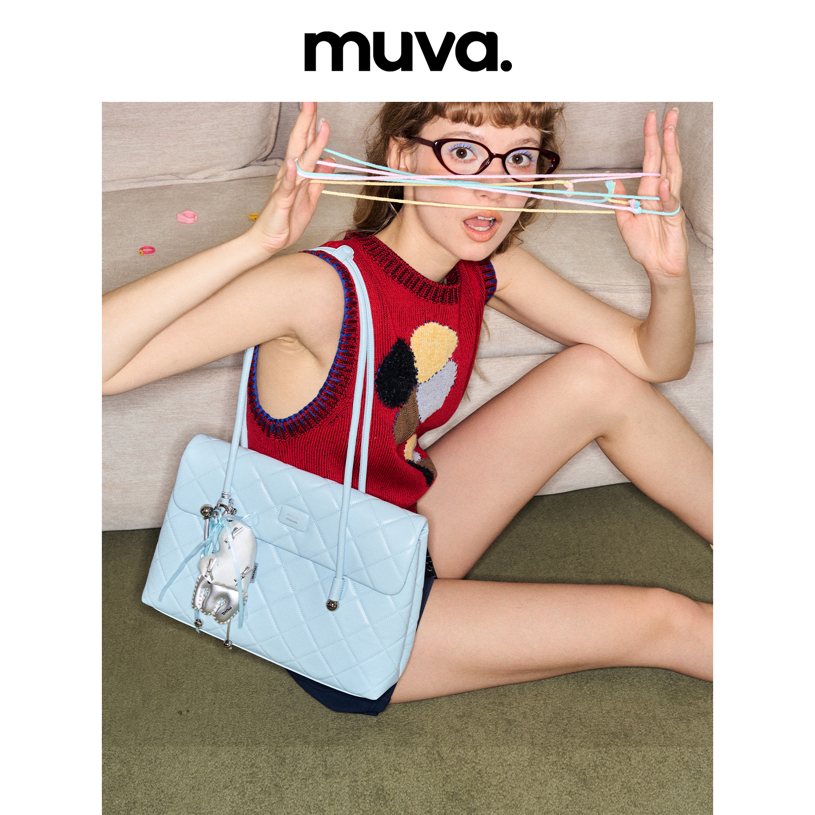 MUVA真皮格菱纹托特包大容量复古通勤单肩包高级感原创7.25新品