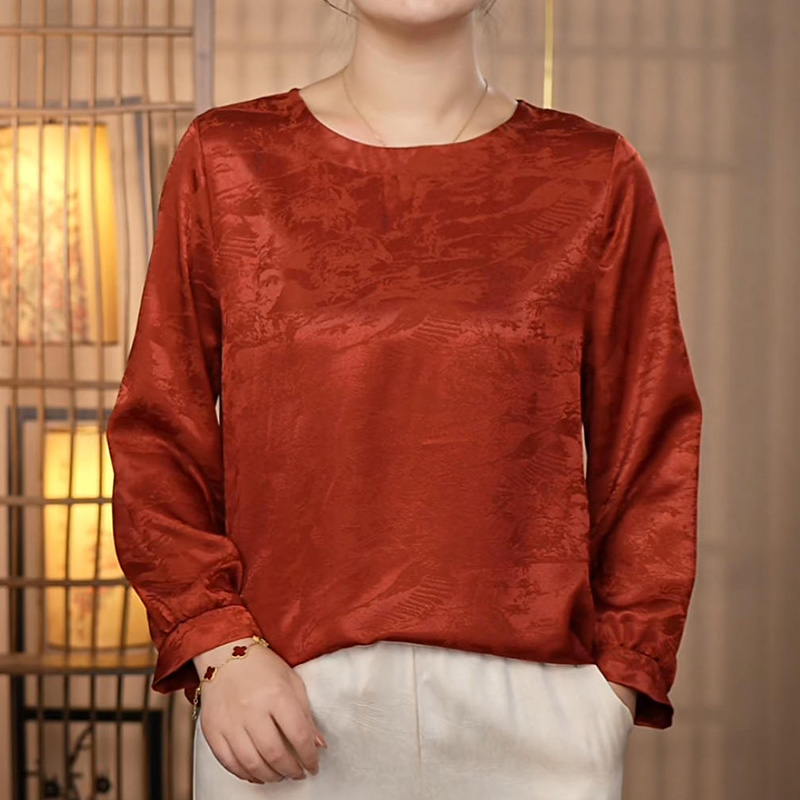 【211枫叶红】中老年女装新款妈妈衬衫长袖宽松衬衫