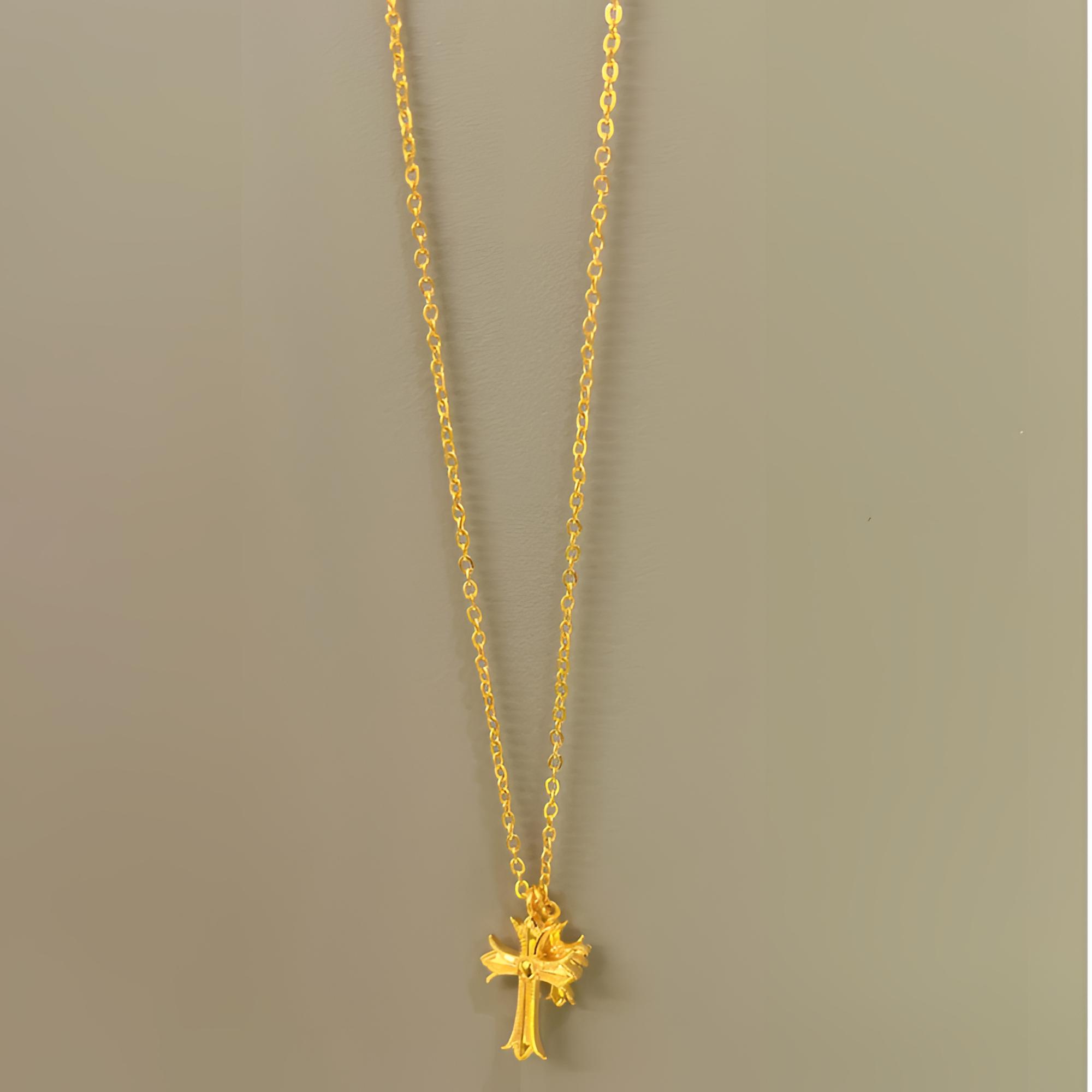 【老陶】足金黄金纯金双十字颈饰