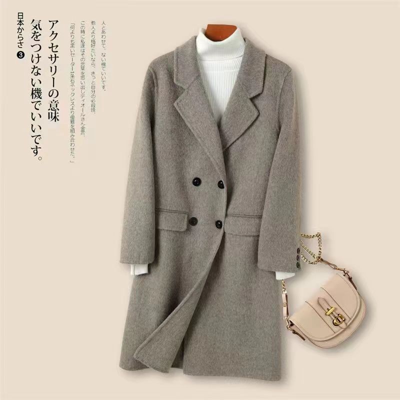 双面羊毛大衣女2024新款秋冬季宽松中长款赫本风大衣外套