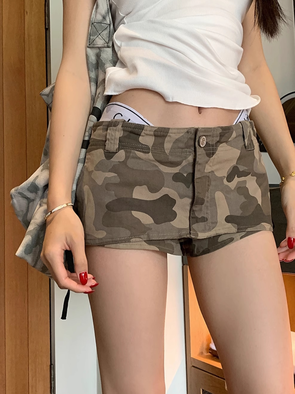 CandyHem美式复古千禧风低腰迷彩舞蹈裙裤子女辣妹性感A字短裤裙
