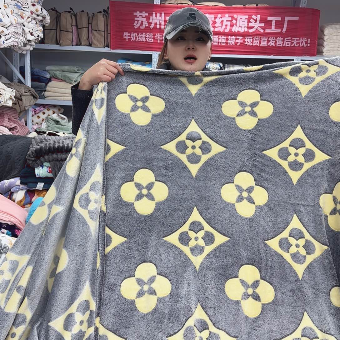 羊驼毛200.230雪花绒背印毯