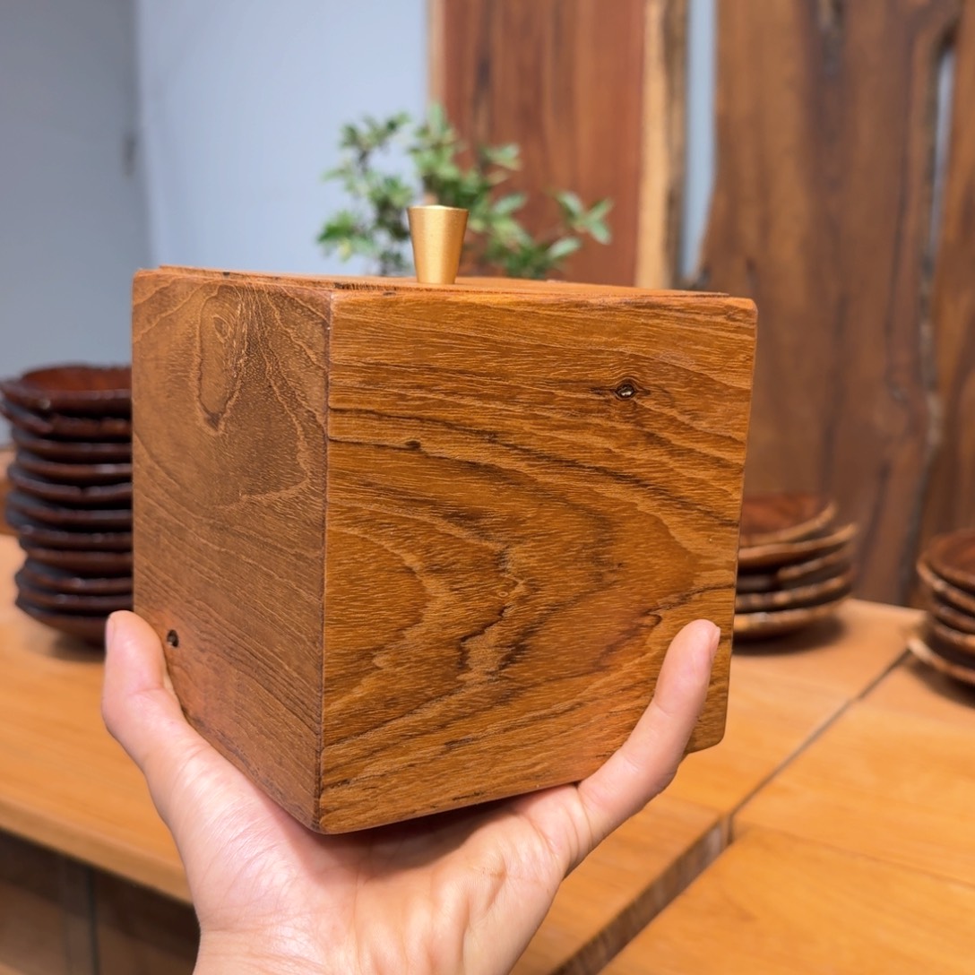 匿***好绒质缅甸柚木茶叶盒