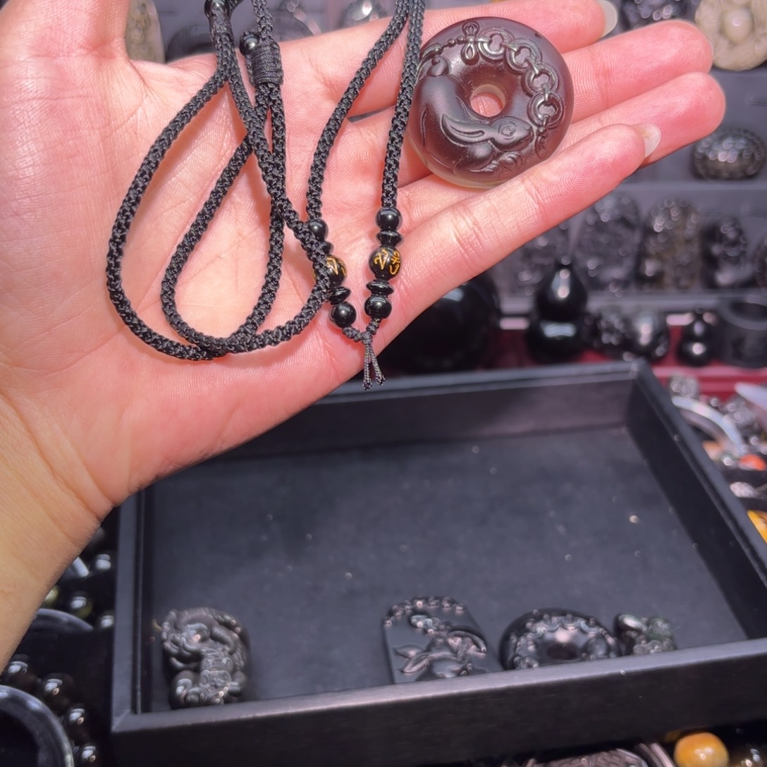 黑曜岩未镶嵌颈饰天然冰种黑曜石生肖兔吊坠  假一赔十