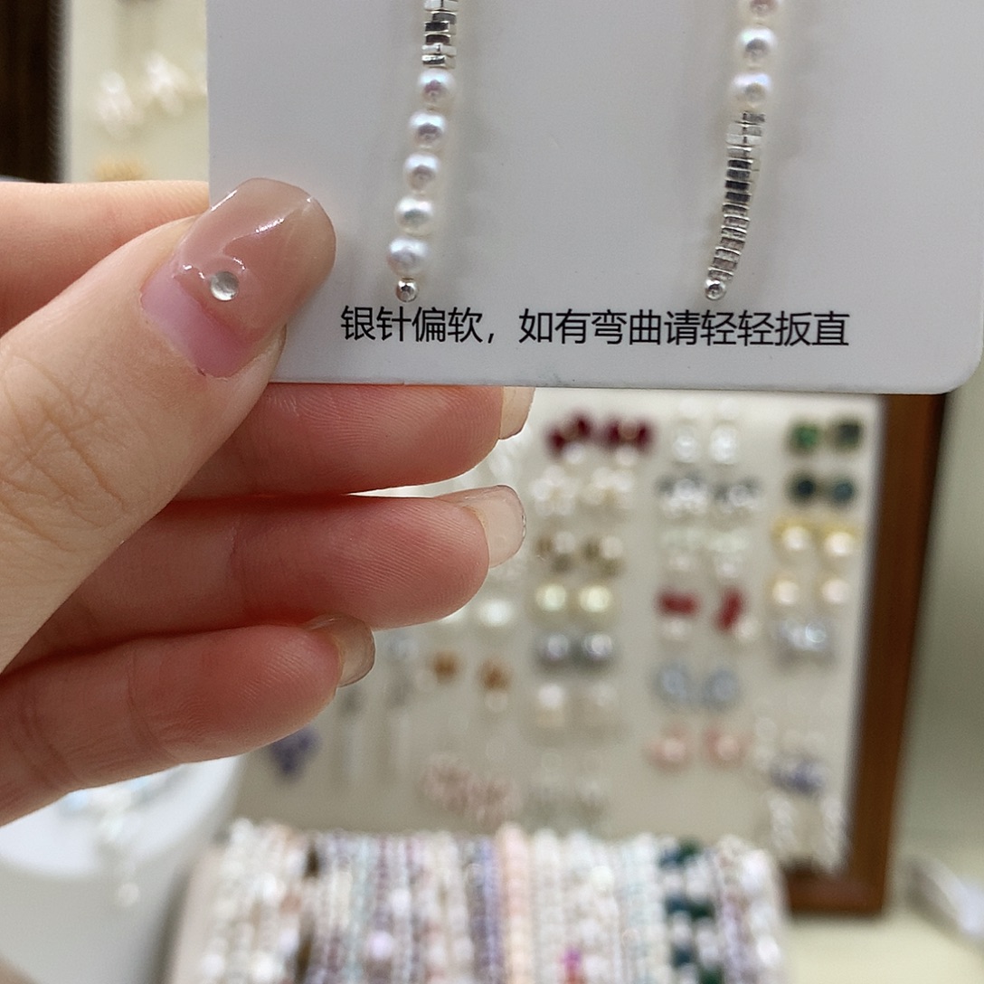 耳饰银S925镶嵌淡水珍珠