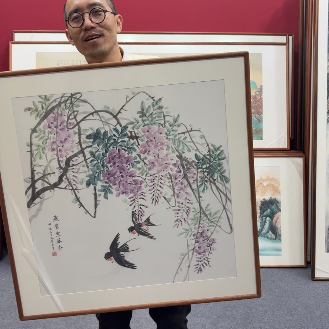 国画带框绘画80/80尺寸