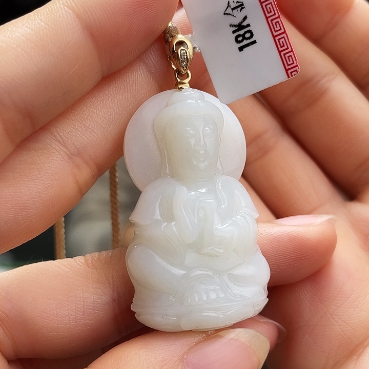 和田玉挂件18K金镶嵌定制发货