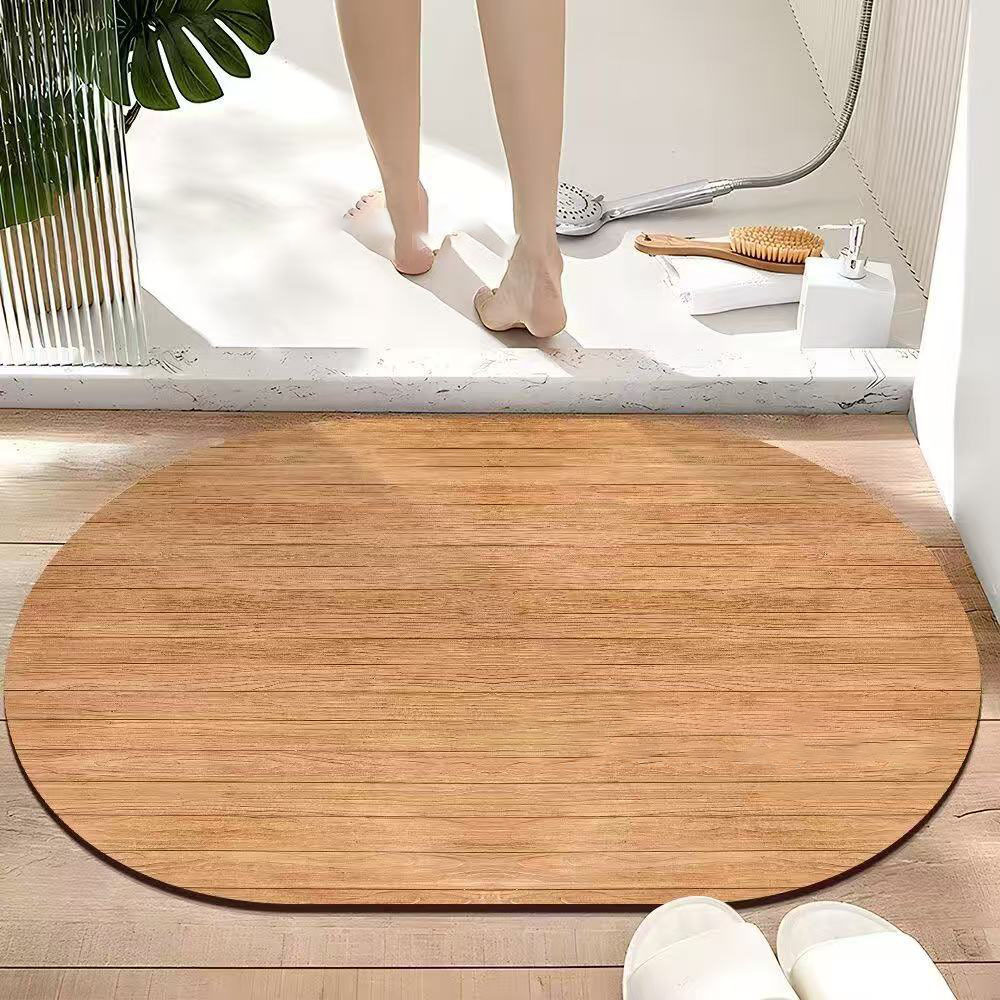 简约木纹浴室地垫吸水速干垫家用椭圆防滑垫耐脏易打理硅藻泥地垫