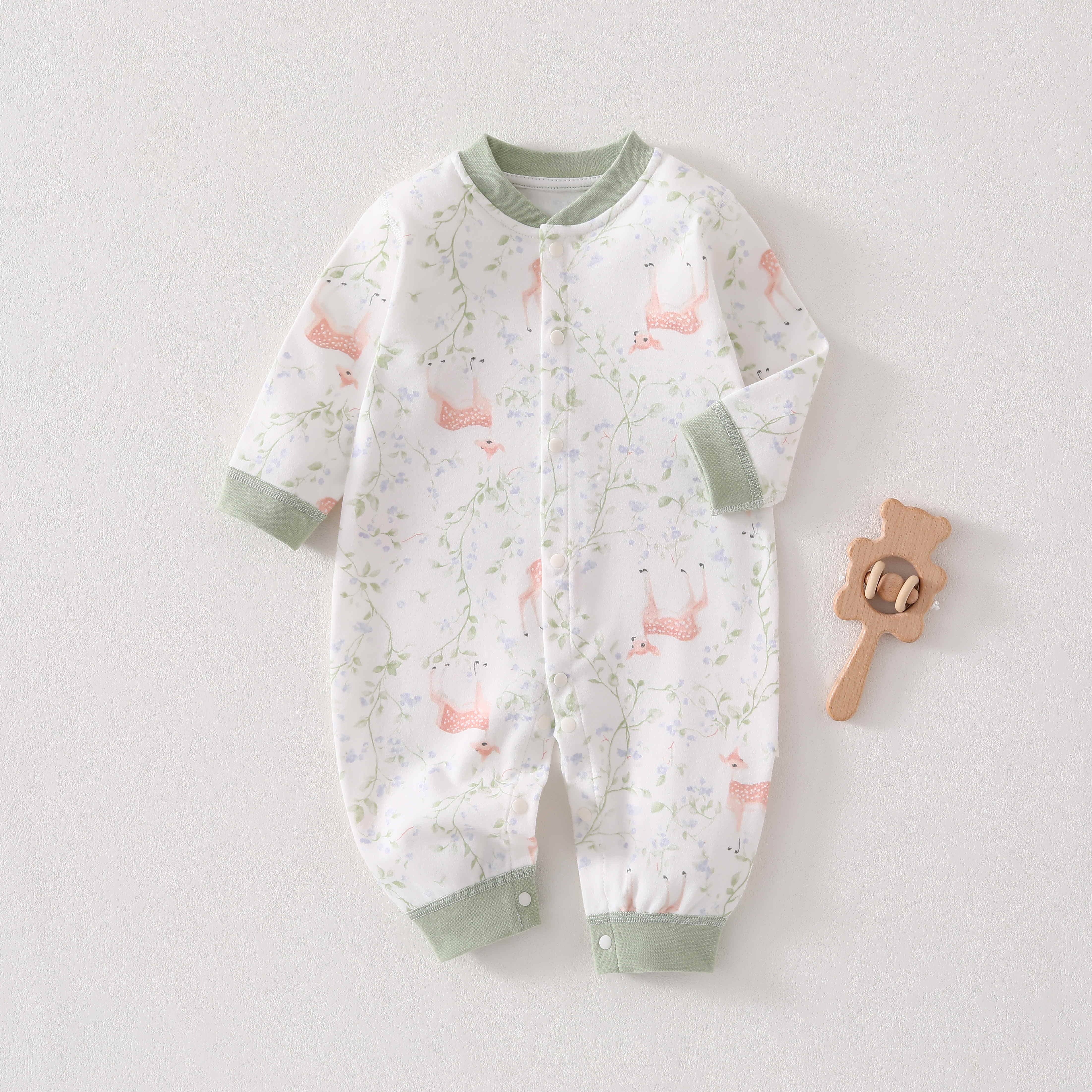 婴幼儿纯棉长袖纯棉无骨爬服四季连体衣新生儿宝宝睡衣春秋款打底