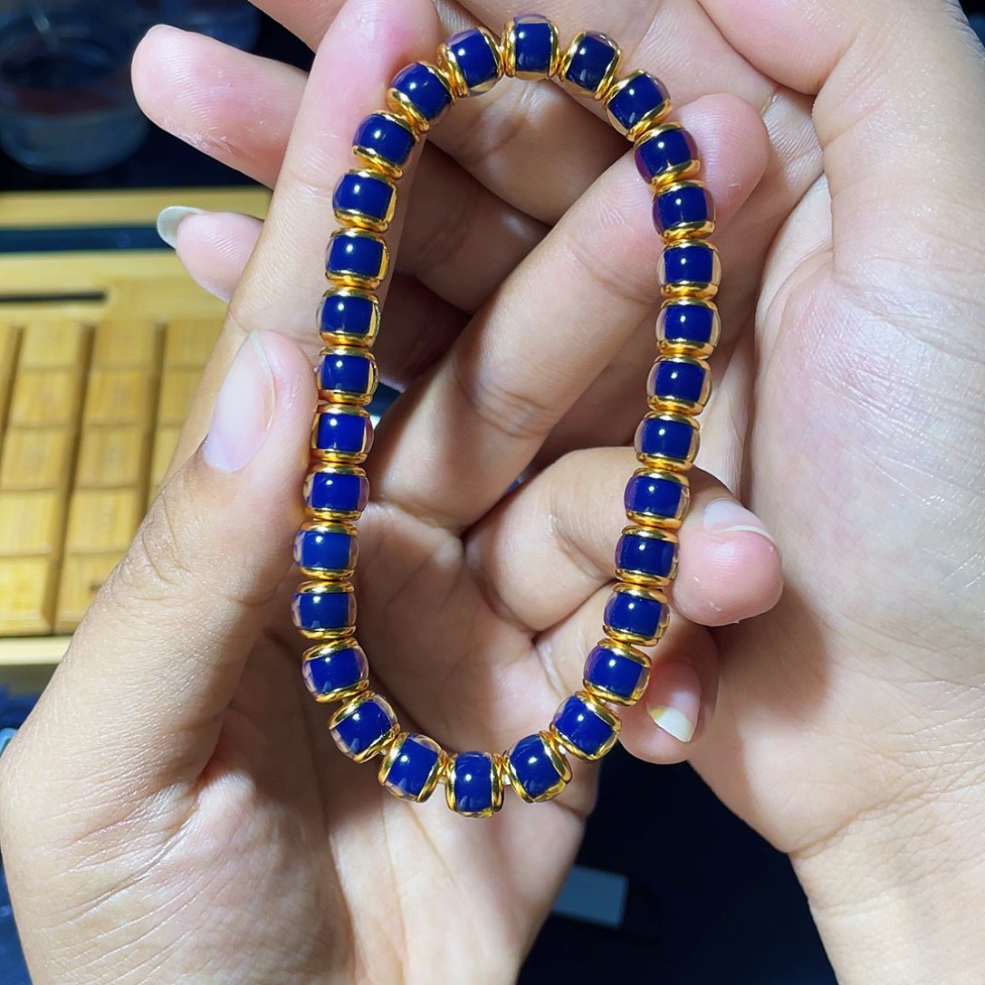 蓝珀裸石未镶嵌惜*鼓珠手串7加