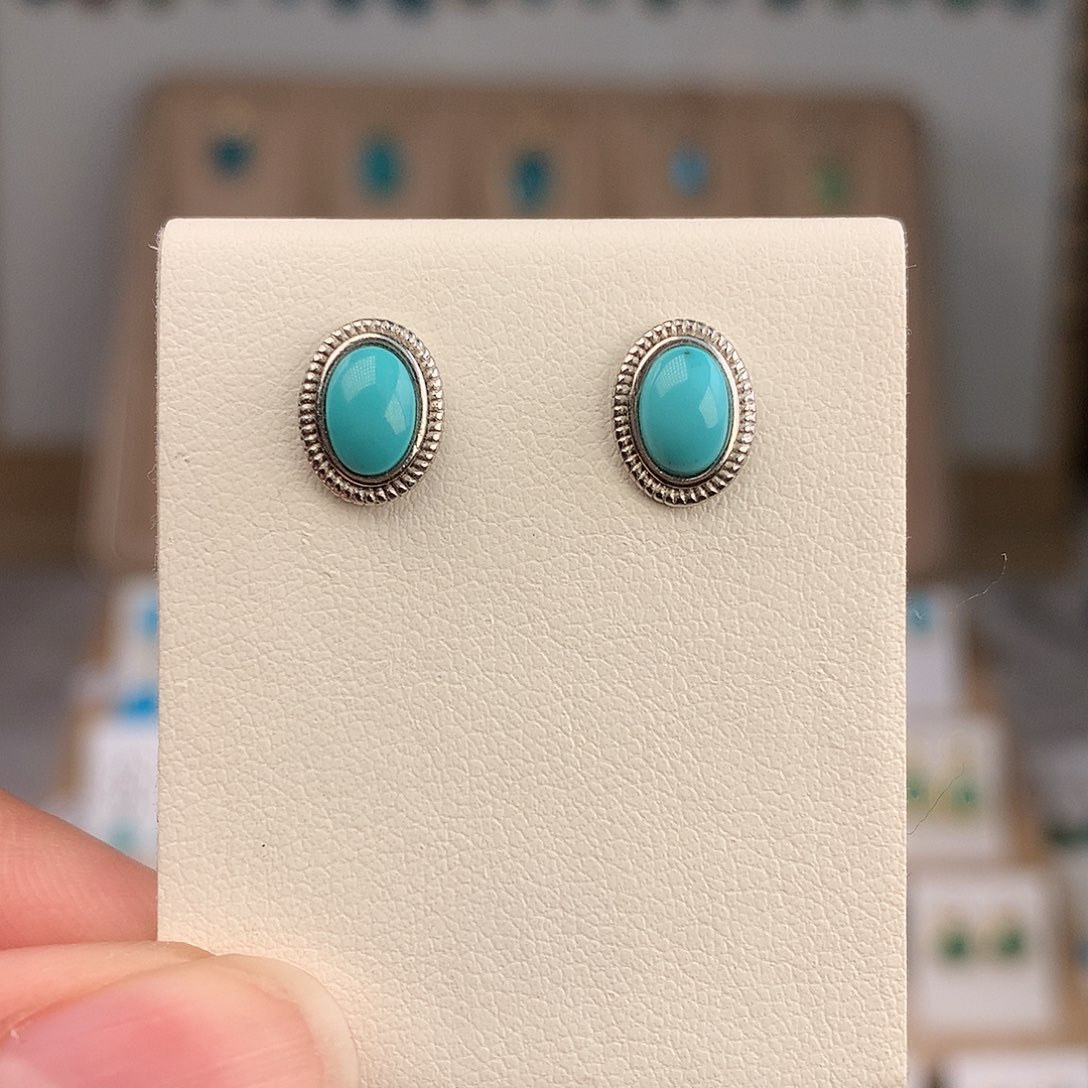 绿松石银S925镶嵌耳饰