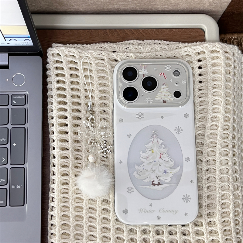 ins双层镂空闪粉雪花圣诞树适用16promax手机壳iPhone17苹果15/14
