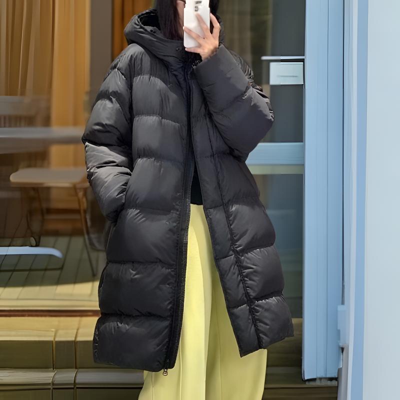 胖姐严选冬季新款亲肤泡芙感时尚百搭洋气棉衣外套宽松过膝连帽