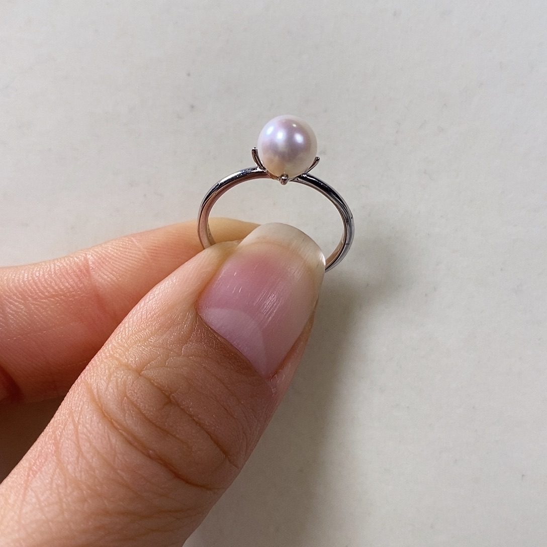 淡水珍珠戒指银S925镶嵌极光6.4m m