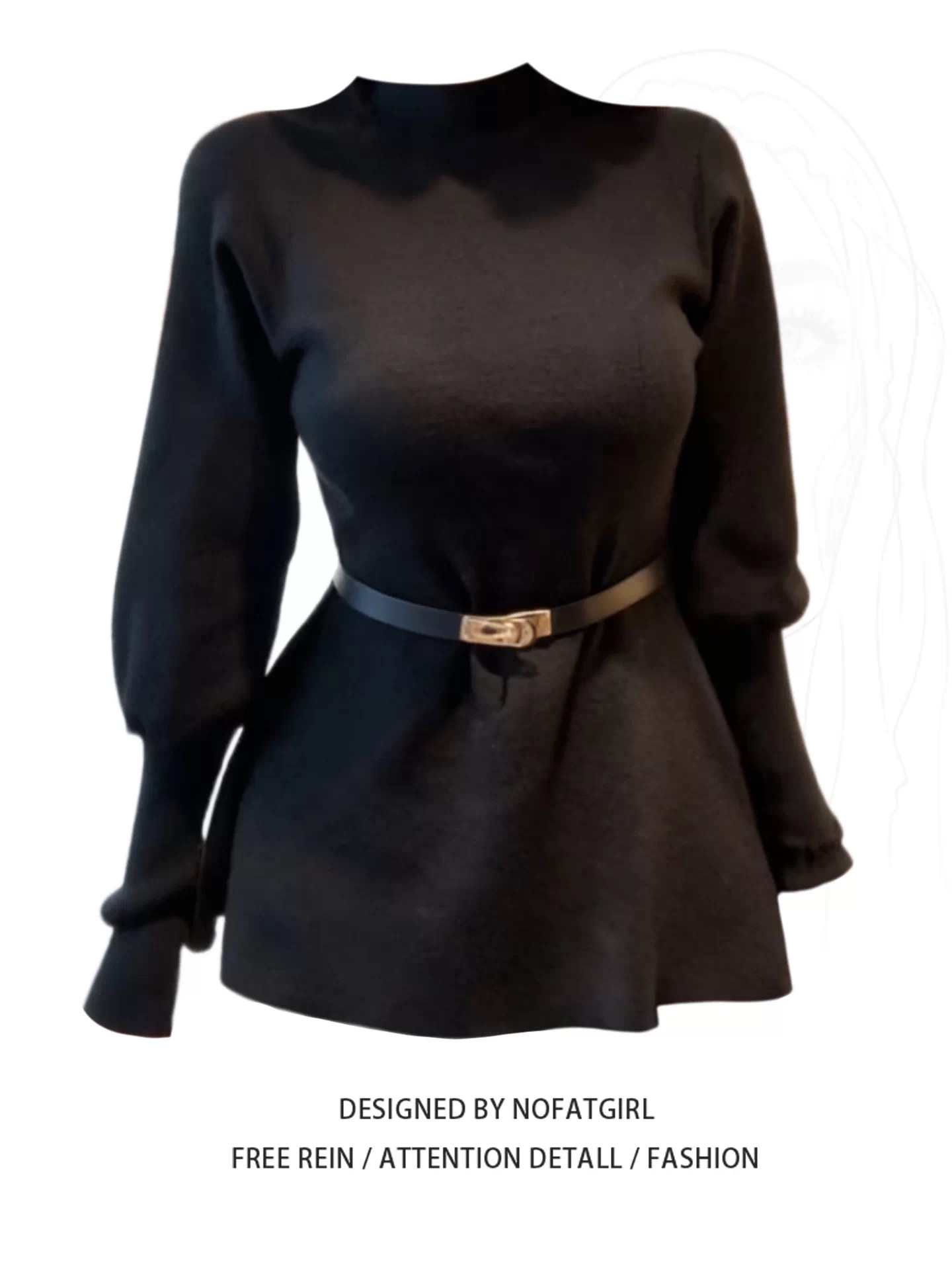 【配腰带】大码胖MM法式赫本风半高领收腰毛衣女秋冬新款显瘦内搭