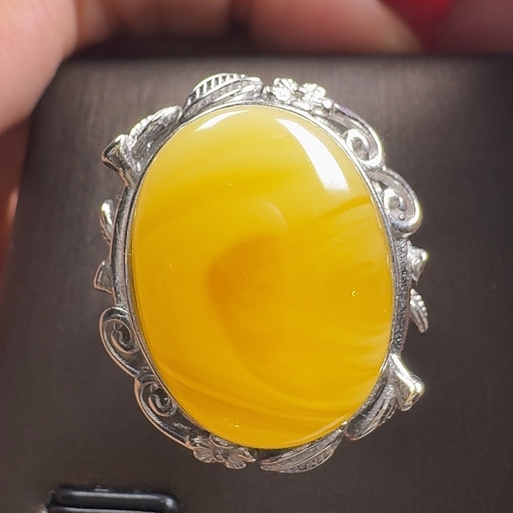 蜜蜡银S925镶嵌戒指戒指