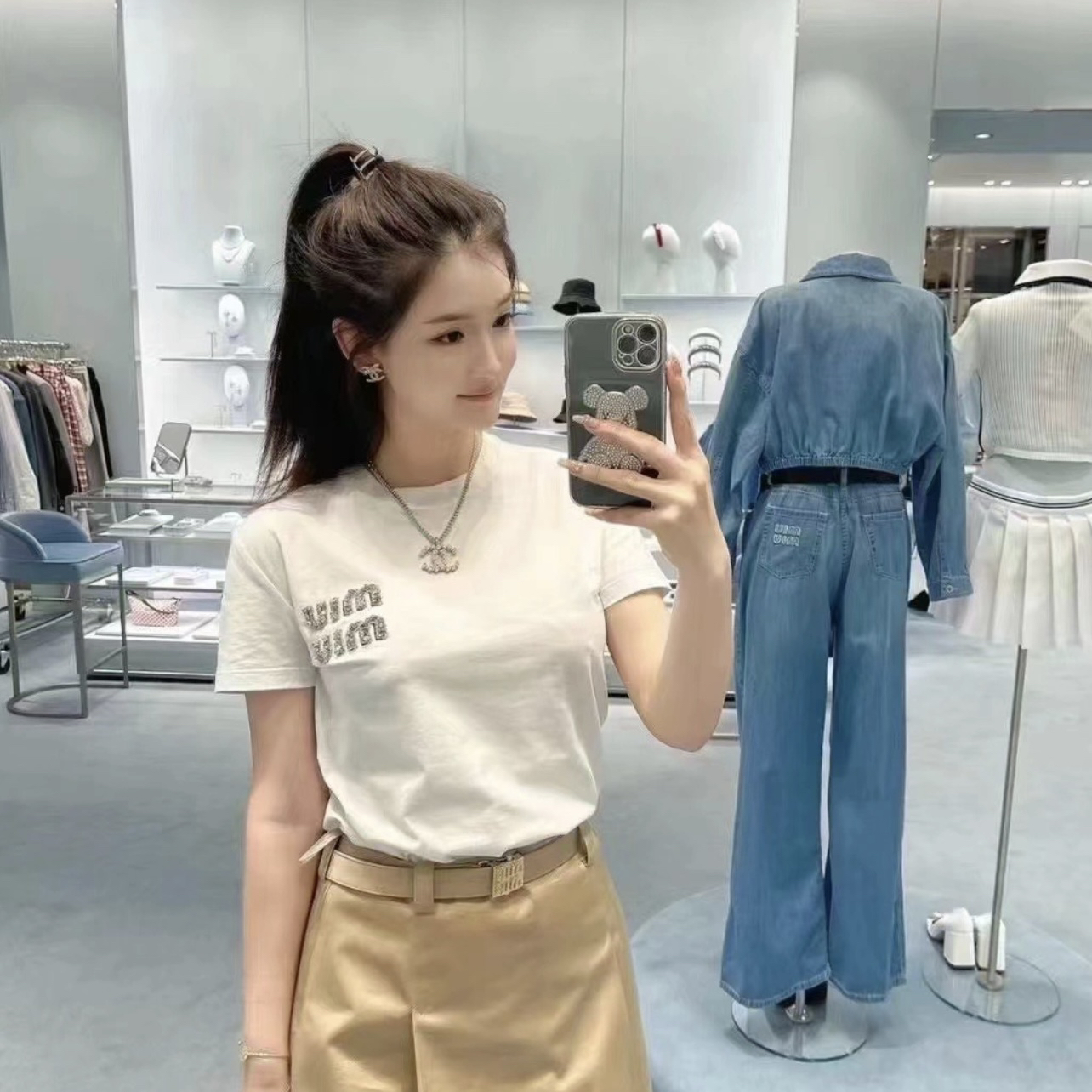 99新 MIU MIU/缪缪 ipp65/字母logo短袖T恤 棉 s码