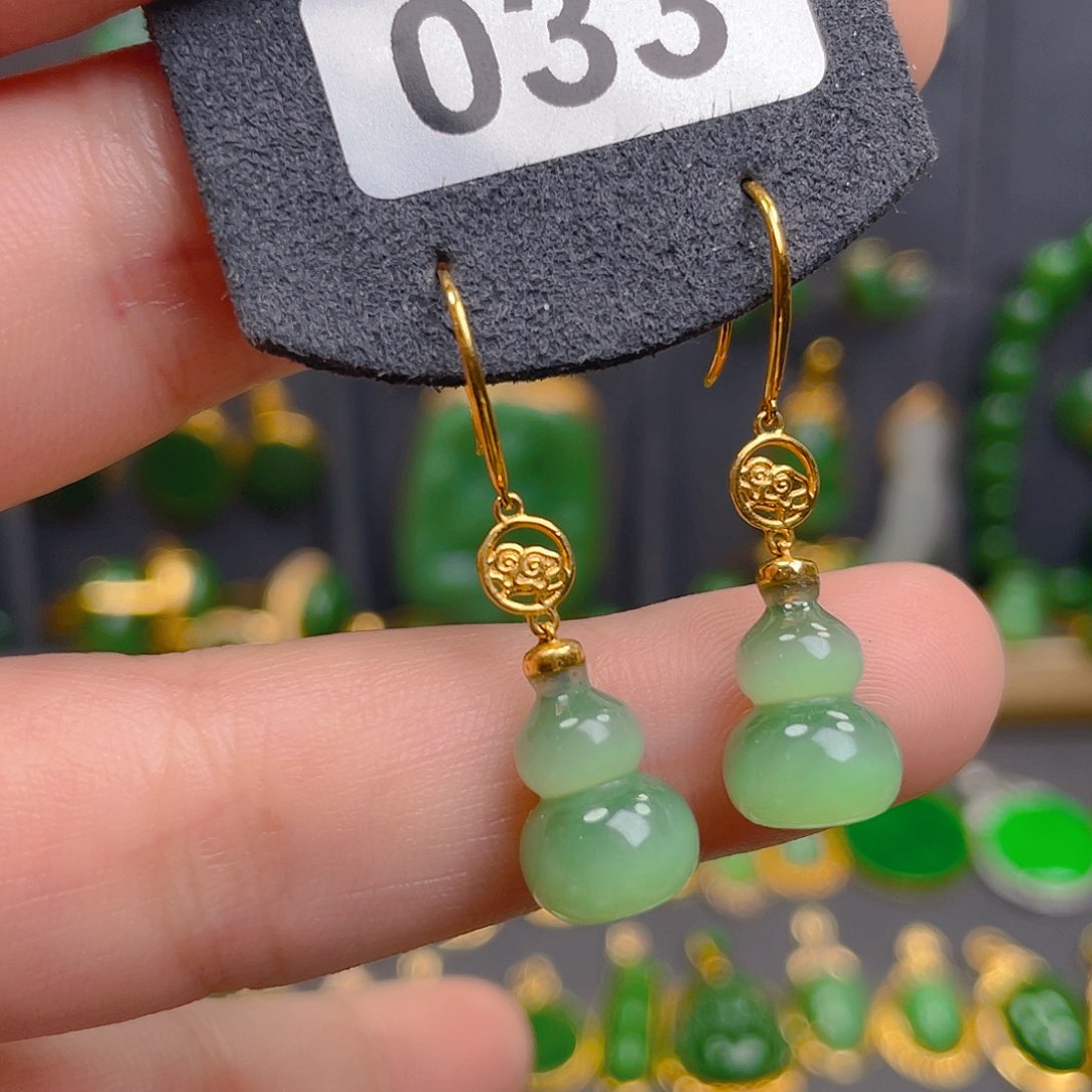 和田玉18K金镶嵌耳饰033