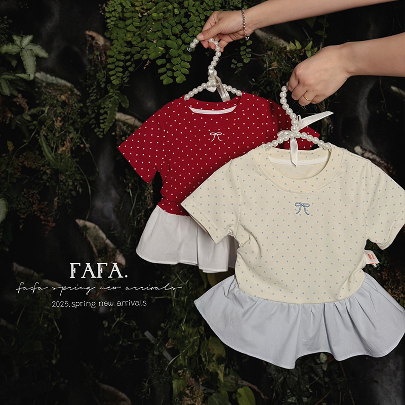 【FAFA】夏季圆领短袖针织女拼接女童波点夏装公主风T恤XY259491