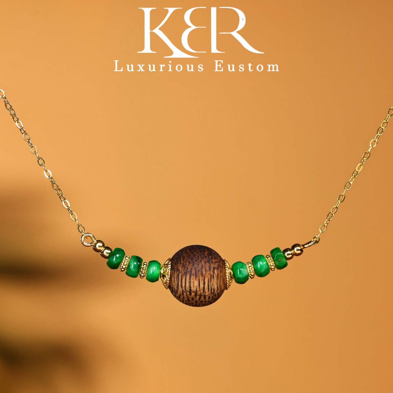 新款天然A货翡翠沉香吊坠项链颈链简约百搭时尚女款KBR50714003