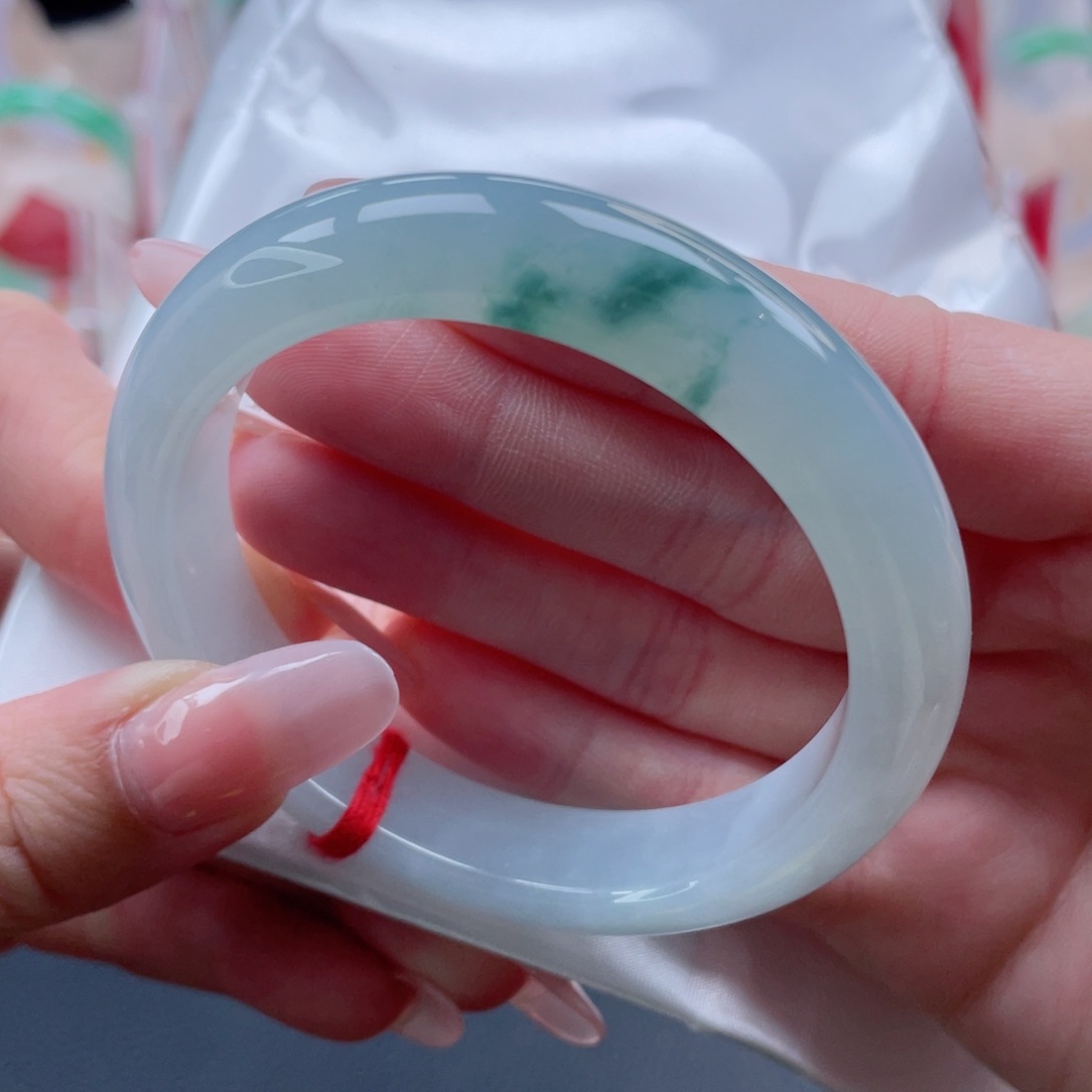 未镶嵌手镯翡翠54.7蓝胶飘花镯 端庄大气 30号