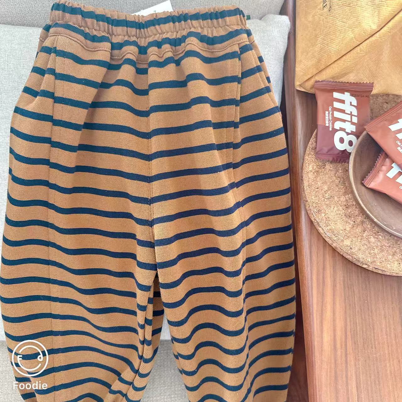 【JMJQ 20985】秋冬韩版男女宝灯条纹保暖加厚一体绒长裤